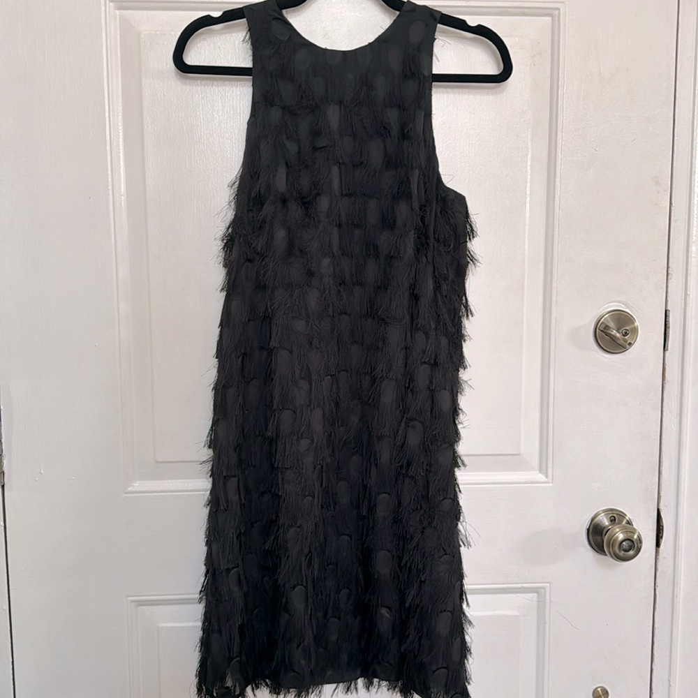 Black Fringe Mini Dress by Anthropologie Size 4